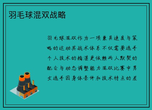 羽毛球混双战略